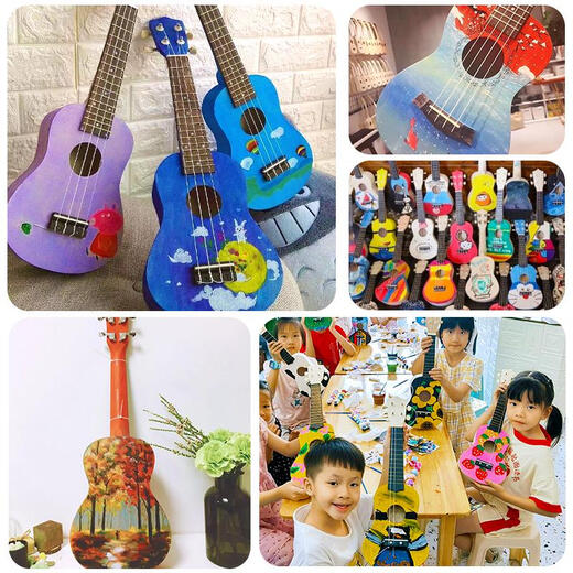 三栖虎组装尤克里里di小吉他手工制作自制材料包彩绘手绘画涂鸦 21英寸圆形+颜料 21英寸
