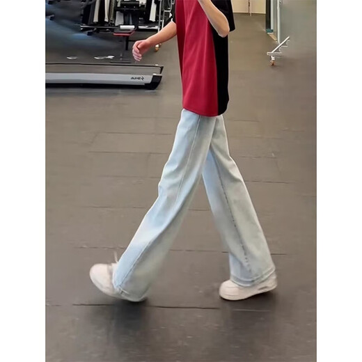 POUM light blue bootcut jeans for men in winter plus velvet to keep warm and show height straight pants American high street slim scimitar pants light blue XL 120-135Jin Jin is equal to 0.5 kg