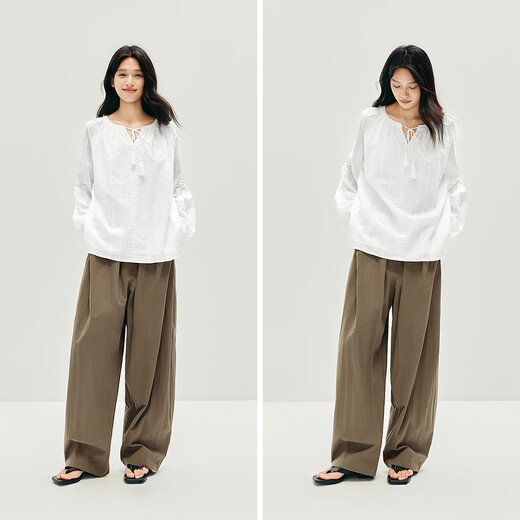 Semir long-sleeved shirt women's tassel embroidered bohemian style 2025 autumn white loose-sleeved shirt 10A525105001