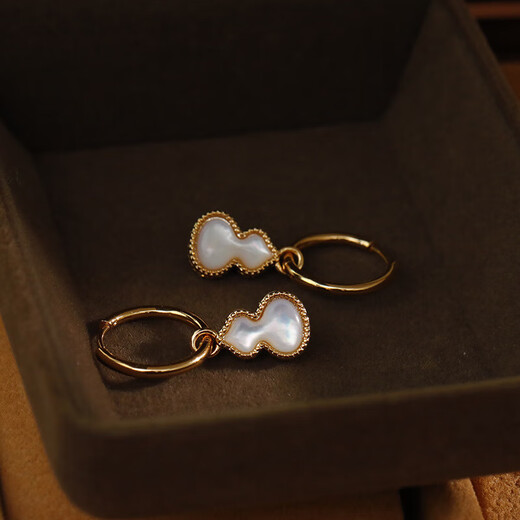 Niche design double-sided gourd earrings for women white shell earrings 2025 new trendy enamel oil-drop ear jewelry 18K gold wine red white shell [ear buckle]