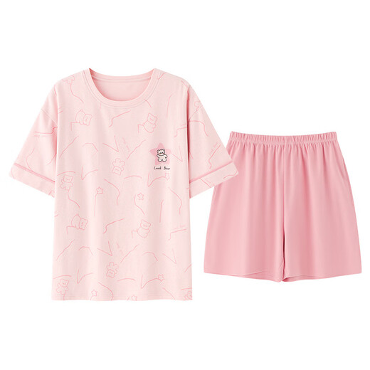 Yalu neuer Sommer reiner Baumwollpyjamas für Frauen rund Hals Kurzarm Shorts Home Kleidung Sommer dünne Cartoon Girl -Baumwollanzug 9853 m