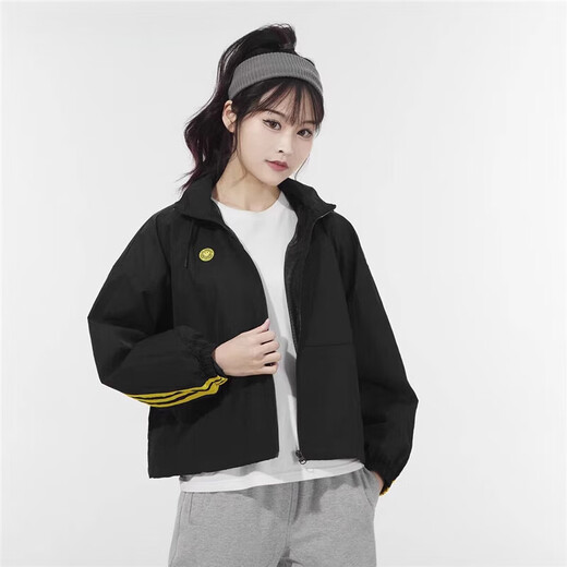 阿迪达斯 （adidas）女款休闲运动夹克宽松梭织F风连帽外套HE7953官方旗舰正品 HE7953黑黄笑脸 M