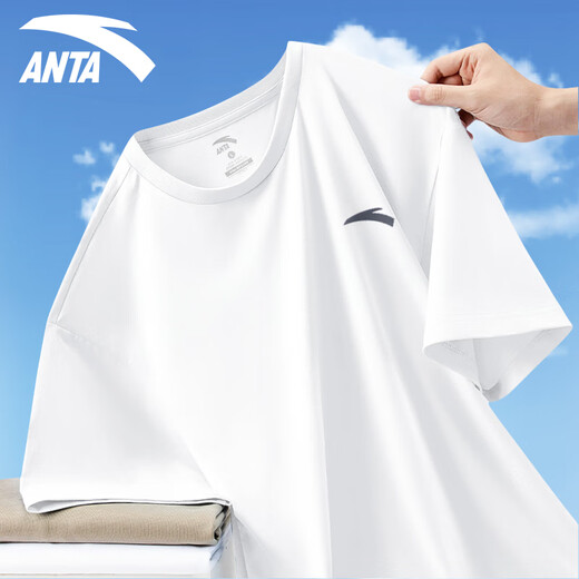 Anta kurzärmelige Herren-T-Shirt-Sommer-Eis Silk Schnelltrockne Sportkleidung Herrenstil Dünnem Stil Atmungsfreies Fitness lässig halbärmelig dunkle Nacht Schwarz [Ice Seide Schnellrocknen] XL /180 für 140-160jin [Jin gleich 0,5 kg] geeignet.