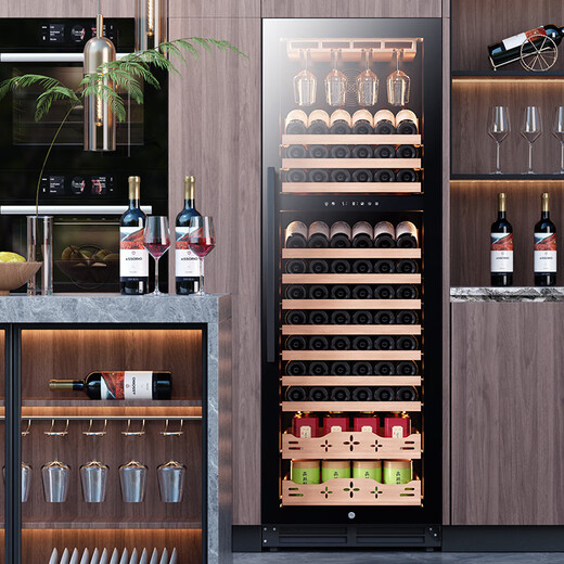Baikelen variable frequency wine cabinet embedded constant temperature wine cabinet zero-embedded refrigerated cabinet compressor air-cooled frost-free white wine wine display cabinet transparent beverage tea household living room transparent 1.8 meters | dual temperature | red wine tea | 420L thin section