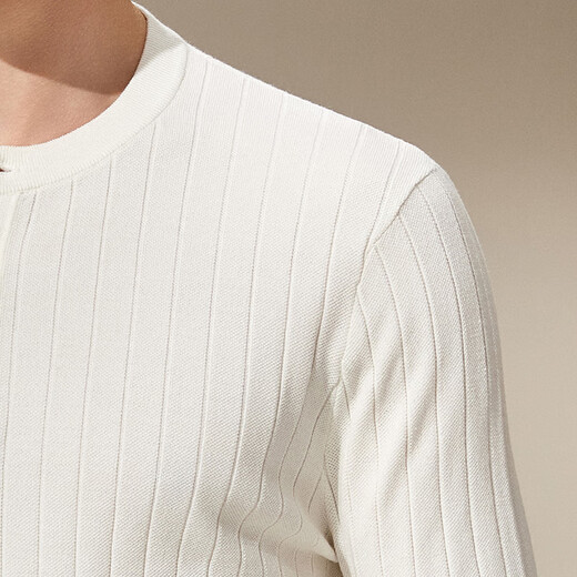 Antonio Light Luxury Simple & Contains Wool Autumn Henley Collar Sweater Men's Delicate Skin Friendly Breathable Long Sleeve T-Shirt Thin White 2XL/54(185/100A)