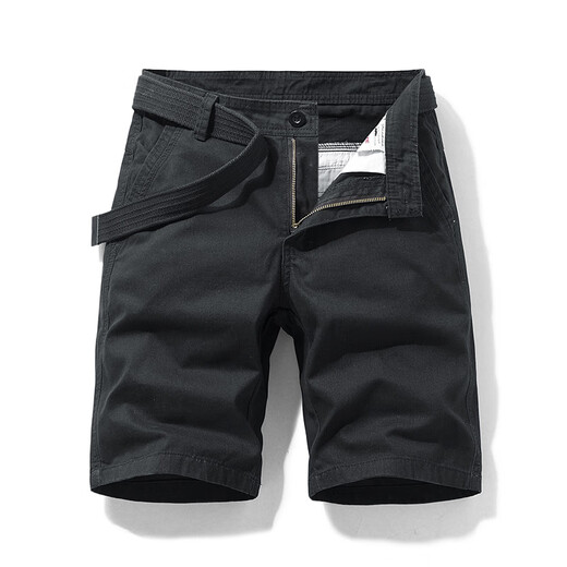 Jinggong tie belt shorts for summer men's preferred multi-pocket work loose straight five-point casual mid-trouser 17405 blue 28