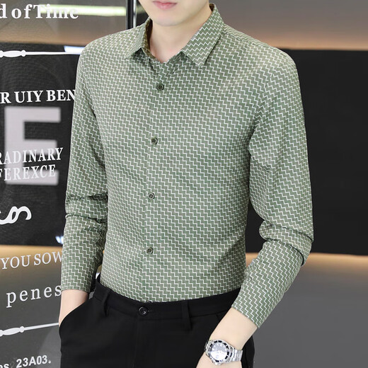 
Seven Wolf official website shirt men's long-sleeved new style business small plaid inch shirt high-end summer top slim shirt men 6167 blue gray M _90-110Jin [Jin equals 0.5 kg]