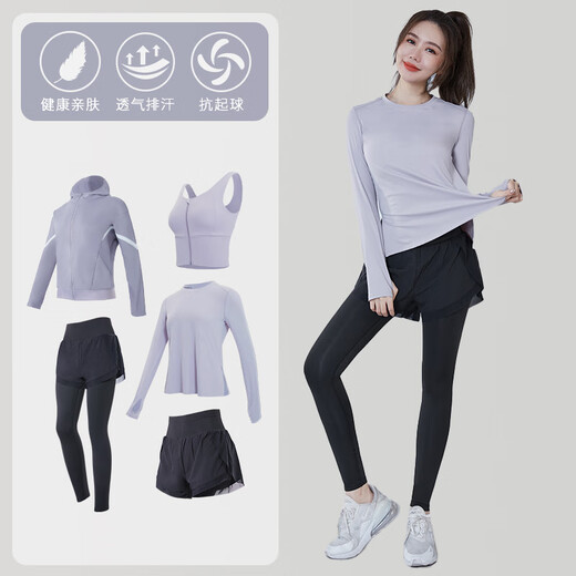 Yoga Top Deckt Bauchfett MM Kurzärärmelte Mesh T-Shirt für Frauenfitnesskleiderbezüge Hüften und schnell trocknendes Sommertraining Lotus lila [Langarmärte] Drei-teilige TC15917 S
