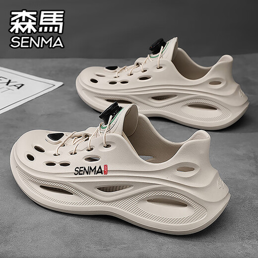 Senma Loch Schuhe Herren Sommerdicke Anti-Rutsch-Schlampe und lässige Bag-Zoe-Hausschuhe tragen trendige watende Strandsandalen Khaki 40