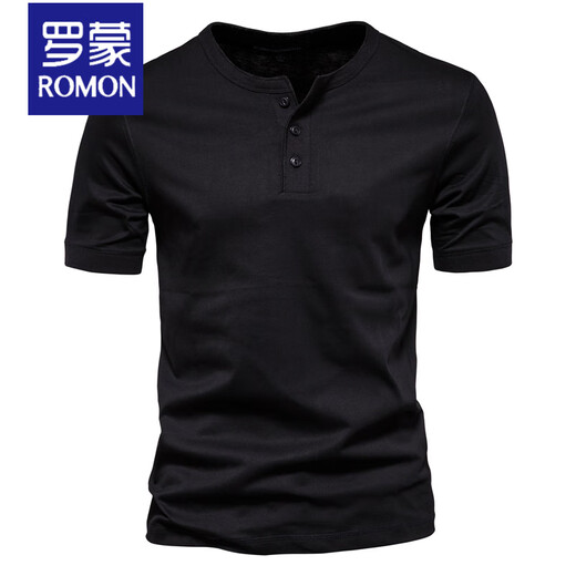 ROMON round neck t-shirt men's henley shirt short-sleeved army green heavyweight American slim retro bottoming shirt small white t half-sleeved T-shirt navy blue M (weight 130-145Jin Jin equals 0.5 kg)