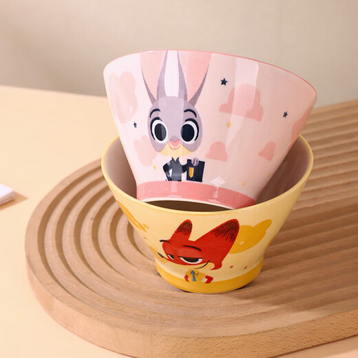 Disney children's cartoon bowl Judy Nick Crazy Zootopia new underglaze color rice bowl noodle bowl large capacity bowl Nick hat bowl single