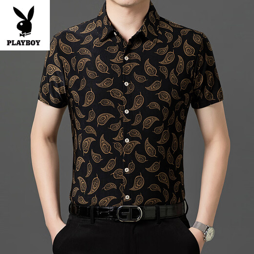 Playboy (Playboy) 2025 bedrucktes Hemd Herren Kurzarm Top Sommer Dünne lässige halbe Ärmel -Hemdjacke Herren -Inch -Hemd 9898 [Kurzarm] XL (175)