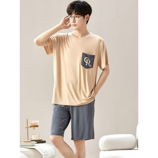 鎏蔓栗莫代尔短袖短裤男士夏季宽松加肥大码薄款睡衣夏天家居服套装外穿 6624男款居家服 2XL 【建议140-160斤】