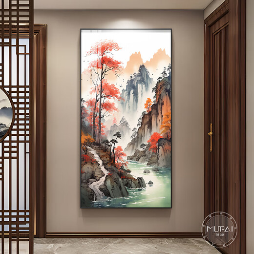 惠利得旭日东升山水画新中式入户玄关装饰画正对门风景壁画走廊过道挂画 旭日东升A款 100*200 LED灯画（智能led灯充电宝42