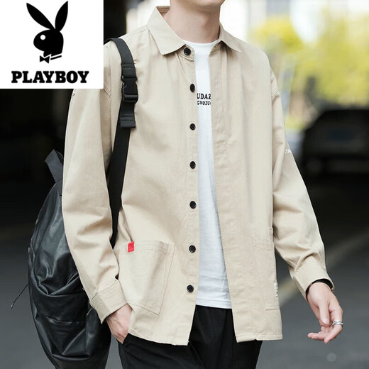 花花公子（PLAYBOY）2025春秋季男士工装长袖衬衫休闲潮流宽松免烫衬衣外套 长.袖9922款(深灰色) XL