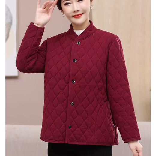Middle-aged and elderly women's cotton-padded jackets, winter warm Derong cotton-padded jackets, thickened inner liner, fattened cotton-padded jackets for the elderly, burgundy Derong cotton-padded jackets 4XL
