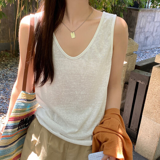 Gray cotton and linen camisole women's summer inner wear, loose, lazy and relaxed, large size fat mm, covering the belly, wearing as a base, light gray - wide shoulder straps S