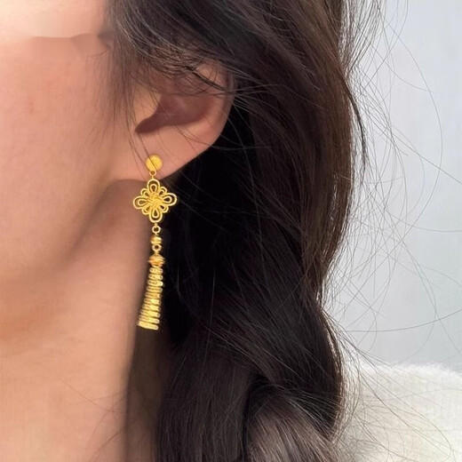 UHFQ Old Phoenix New Chinese Style Chinese Knot Tassel Long Style National Style Exquisite Earrings Z2-Golden Chinese Knot Tassel Earrings