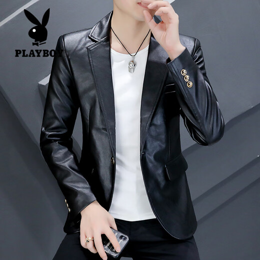 Playboy (PLAYBOY) youth slim personality leather suit spring and autumn Korean style trendy men's handsome suit British casual single suit jacket 8805 white M