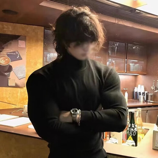 Kennedy black half turtleneck German velvet bottoming shirt men's mid-collar slim fit cleanfit long-sleeved T-shirt heavyweight inner sweatshirt black 3XL 167CM-175CM