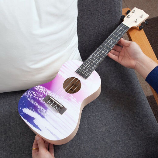 
ALOHA Ukulele Beginners Men, Girls, Students, Children's High-Precision Instrument Small Guitar Fresh Graffiti Painting Graffiti-Purple 21 Inches