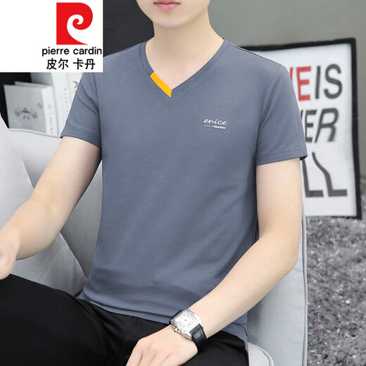 皮尔卡丹（pierre cardin）针织新款男士短袖V领韩版修身男装打底衫半袖休闲男式T恤上衣服潮 691白色 M