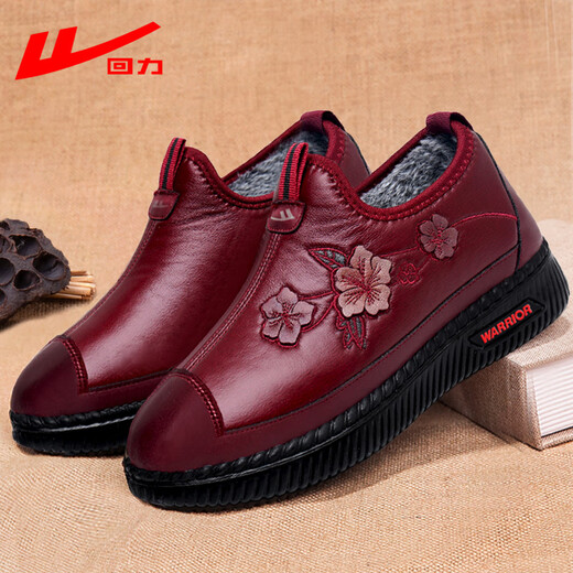 Pull back old Beijing cloth shoes mother's shoes winter velvet anti-slip warm old middle-aged women's shoes cotton shoes 1065 red 38
