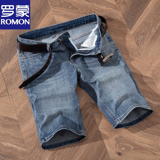 Loose stretch denim shorts men's summer thin style casual mid-sized 2025 new men's five-point pants Q9921-5 retro blue 28