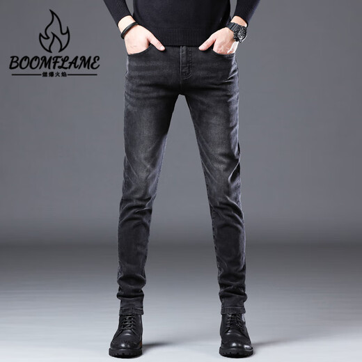 燃爆火焰 BOOMFLAME香港2025夏季薄款黑色牛仔裤男修身小脚韩版高端弹力休闲高端长裤 QQN-1048-黑色 28