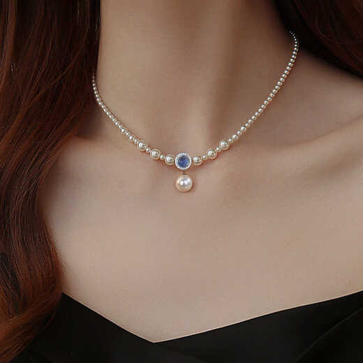 Shijia sapphire pearl millet bead necklace for women 2025 new temperament necklace pendant accessories clavicle chain Shijia sapphire pearl pendant millet bead necklace