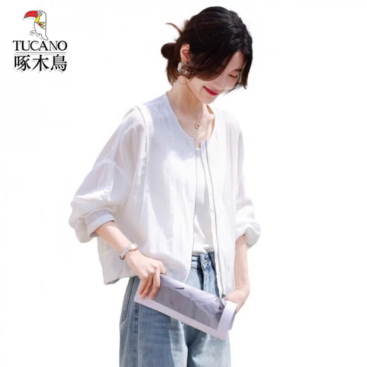 啄木鸟夏季薄款防晒衣女2025新款时尚休闲透气宽松小个子户外开衫短外套 黄色 M 【建议80-110斤】