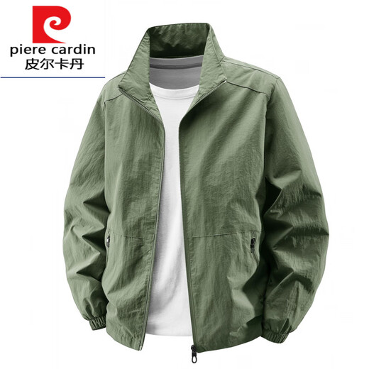 Pierre cardin 2025 new spring and autumn stand-up collar jacket for men thin jacket for men casual spring and autumn waterproof thin style knitted 9928 hooded-khaki M