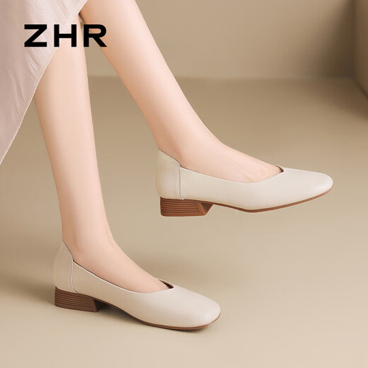 Zhr Chaussures de bateau à talons épais pour les femmes, bouche légère Chaussures de femmes simples pour commuter les chaussures simples pour femmes ah677 beige 37