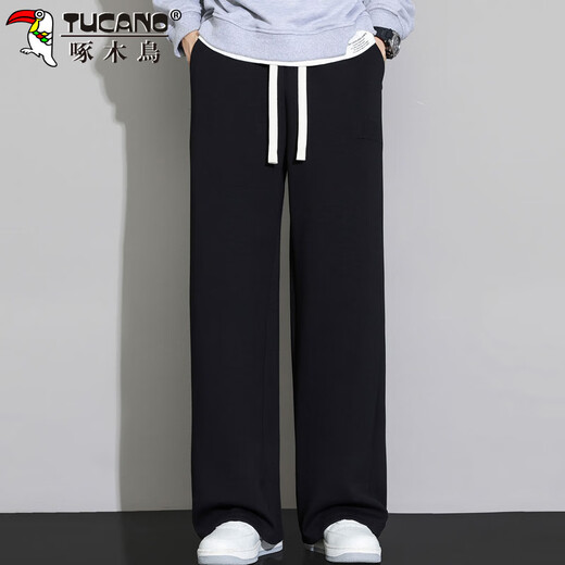 Woodpecker (TUCANO) pants men's autumn casual pants men's loose straight wide leg trendy versatile sports pants men's black XL