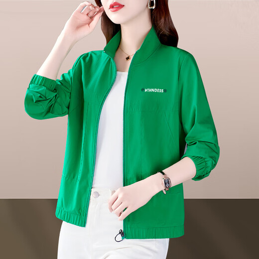 
Hengyuanxiang spring and summer jacket for women 2025 new fashionable quick-drying breathable running stand collar age-reducing large size zipper sportswear thin 520 green M (suitable for 80-100 Jin [Jin equals 0.5 kg])
