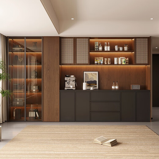 Quanpinwu 2025 NOUVEAU STYLE MÉDEVAL BATÉE MEUR INTÉGRÉ HIGH Armoire à vin Armoire de rangement Retro Armoire de rangement rétro American Walnut + Starry Sky Black Style 12240 * 32/4
