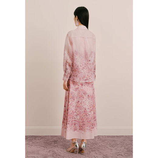 OBBLIGATO Olivia summer floral print pleated waist suspender suit dress light rose pink shirt M