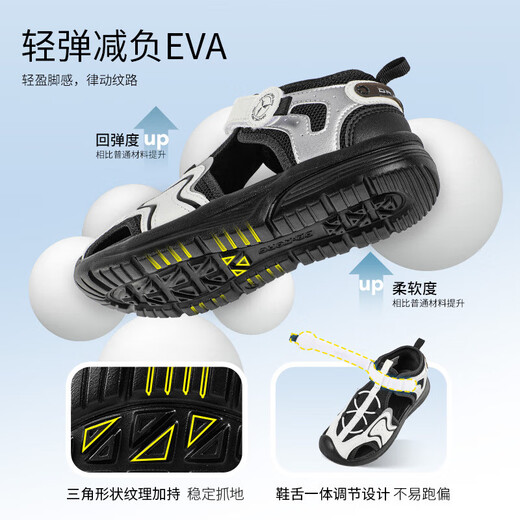 Dr. Jiang's summer casual toe-cap sandals for boys and girls, simple and breathable Velcro children's sandals for middle and large children, khaki/blue 29, foot length about 18.0-18.7