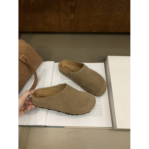 S.SOFEA Slippers Birkenstock de cuero grueso emulado para mujeres embarazadas con tendencia retro anti-deslizamiento 9226 azul 36