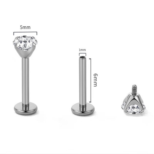 Half a piece of F136 titanium alloy medical earrings, ear bone nails, ear bone nails, ear piercing implant-grade, no-picking, hypoallergenic, Chinese Valentine's Day Valentine's Day gift for girlfriend, 5mm white Hao Stone, one pair