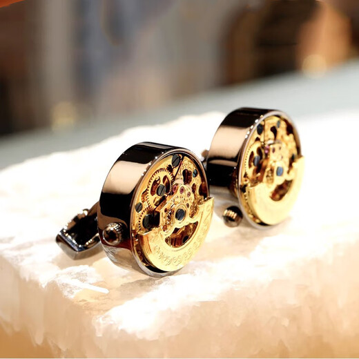 NOSSKISS奢侈高档永动上弦陀飞轮机芯高端袖扣男士轻奢袖口衬生日礼物送礼 枪色瑞士机芯2代永动防尘玻璃罩