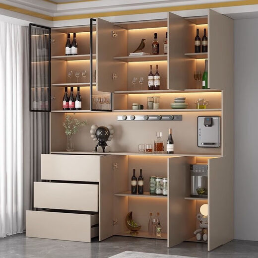 Yizhiyan 2026 Nuevo gabinete de vino de madera maciza Sala de estar Integrado Gabinete de entrada de pared Integrado Sala de comedor Almacenamiento Estilo de acompañamiento 8: 180*40*220 Panel posterior espeso + Instalación del paquete de entrega