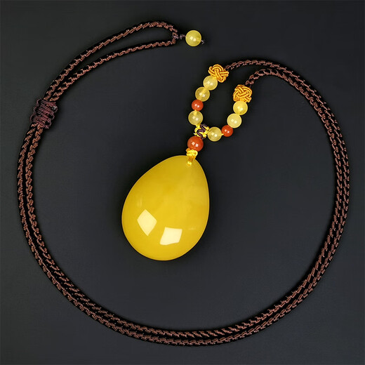 Amber School One thing, one picture, one certificate, beeswax pendant, natural amber pendant, men's and women's necklace, chicken fat yellow, pendant 7.65g 36*28*13mm