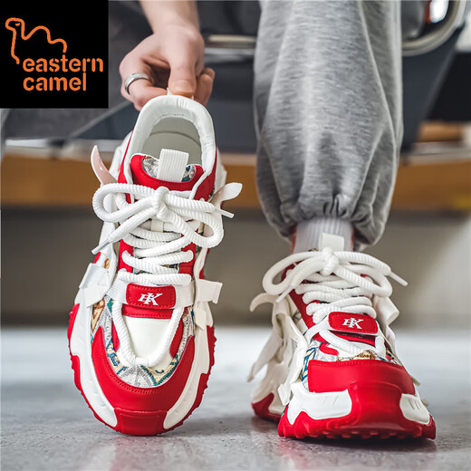 东方骆驼男鞋冬季2025新款潮流高级感青少年运动增高厚底休闲老爹潮鞋子男 红色 42