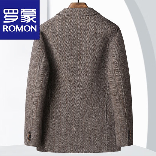 罗蒙（ROMON）西服双面羊毛呢外套男短款休闲时尚商务百搭秋冬呢子大衣上衣 咖色 L 【建议120-135斤】