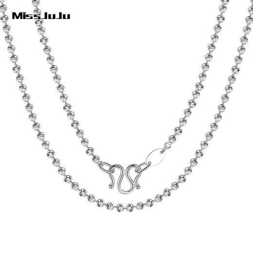 Miss JuJu pt950 platinum necklace for women, white gold ball bead chain, plain chain with pendant sweater chain, weight 3.5-3.7g, length 38+2cm, thickness about 1.1mm