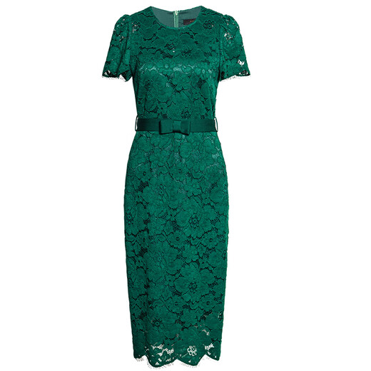 
ROEYSHOUSE ROYYSHOUSE Temperament Puff Sleeve Lace Green Dress 2025 Summer New Fashion Lace-up Slim Dress 12242 Green XL