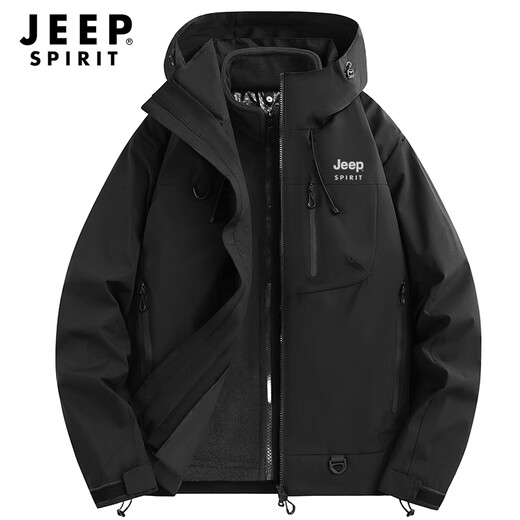 JEEP SPIRIT Jacket Men's Outdoor Three-in-One Windproof and Waterproof Jacket Men's Warm and Cold Mountaineering Jacket Black L
