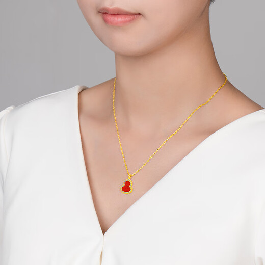 Mingzuan International 18K gold pendant for women au750 red agate diamond gourd neck pendant necklace birthday gift for girlfriend