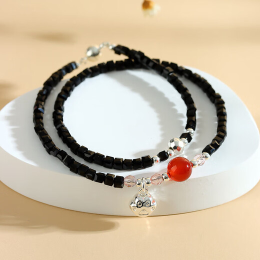 Pulsera de doble anillo de mijo de cristal blanco Catent Catned Cattado Tigre Tiger Garbow Agate Pulsera de mariposa Joya Z844 Pulsera de doble anillo de espinela negra